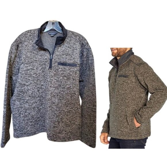 Eddie Bauer Gray 1/4 Zip Pullover Mock Neck Sweater Fleece Lined Size L Layer - Picture 1 of 12